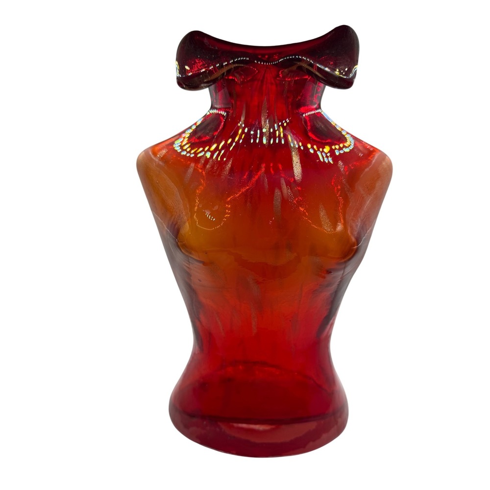 Art Glass Female Torso Vase Red Amber Ombre Hand Blown Sculptural Bud Vase 11.5"